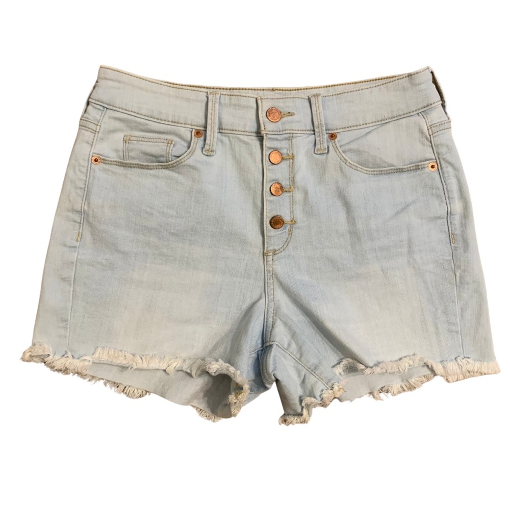 Universal Thread size 6/28 light blue denim shorts with copper button down fly